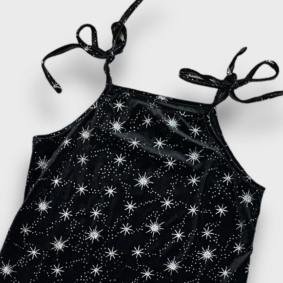 BOUTIQUE Y2K VELOUR CELESTIAL STARS MINI PARTY DRESS BLACK SILVER SMALL - Picture 4 of 7